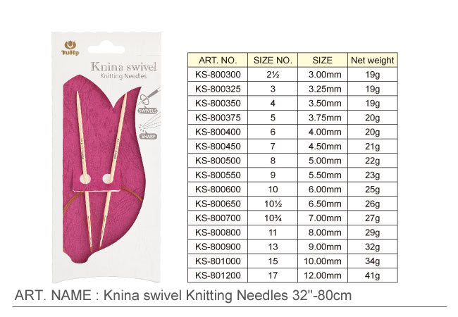 Tulip Knina Swivel Knitting Needle 32"/80cm